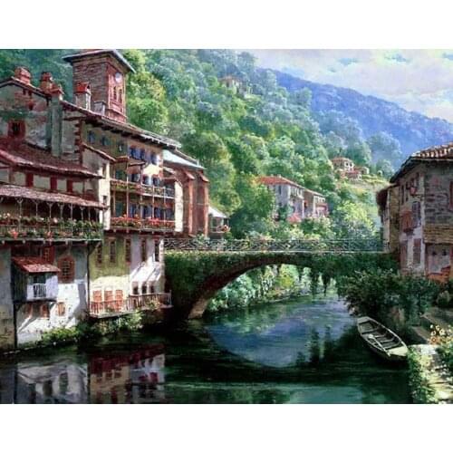 Free shipping Mediterranean green tree housing moss landsacpe oil painting canvas prints on canvas wall art decoration picture