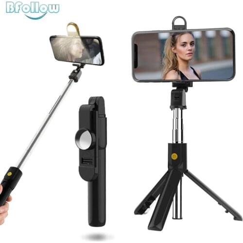 BFOLLOW 5 in1 Selfie Stick Tripod Bluetooth Rechargeable Light Mirror for Mobile Phone iPhone Samsung Xiaomi Huawei