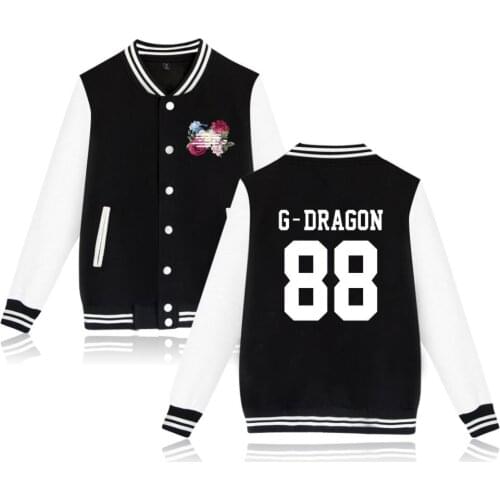 BIGBANG Kpop Fashion Flower Print Hip Hop Style Men Women Baseball Jacket Casual Long Sleeve Hoodies Jackets Sweatshirt Coat Top