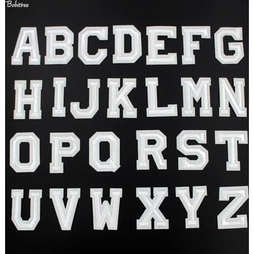 A-Z English Alphabet White Letters Patches Iron on for Clothes Embroidery Stickers DIY Cloth Decoration Sewing Supplies