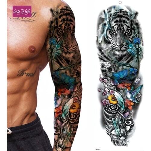 Large Arm Sleeve Tattoo Waterproof Temporary Tattoo Sticker Tiger Butterfly Men Full Flower Tatoo Body Art Tattoo Girl