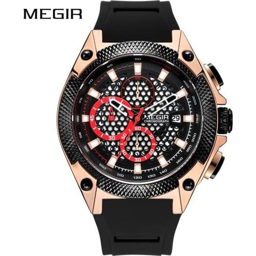 MEGIR Mens Watches Top Brand Luxury High Quality Silicone Sports Watch Relogio Masculino Big Dial Chronograph Wristwatches Clock