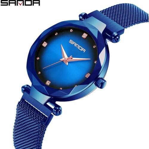 SANDA Luxury Magnet Strap Diamond Women‘s Quartz Watch Business Waterproof Clock Wristwatch Female Relogio Feminino Blue 2019