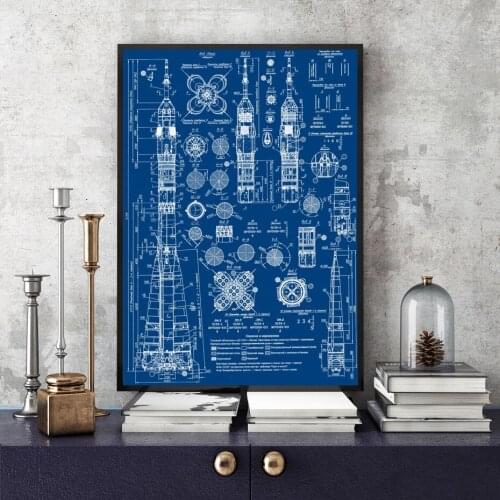 Black and Blue Rocket Patent Print Canvas Wall Art Paintings Decorative Teconology Posters Prints for Living Room Home Decor