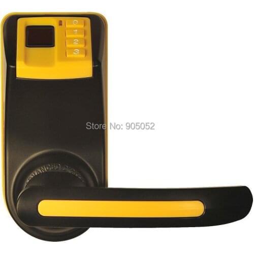 Black and yellow Reversible Handle Fingerprint lock door(fingerprint+password+mechanical key)with 2pcs latch bolt