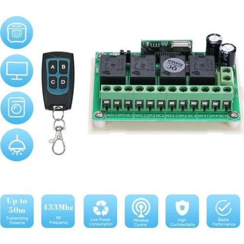 DC12V RF Relay Receiver Module Transmitter Toggle Switch Smart Home Automation+ DC 12V 4CH Channel 433Mhz Wireless RF Switch