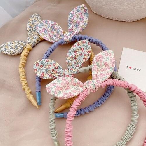 Baby Kids Cloth Flowers Printed Hairband Rabbit Ears Bowknot Headband Hair Hoops