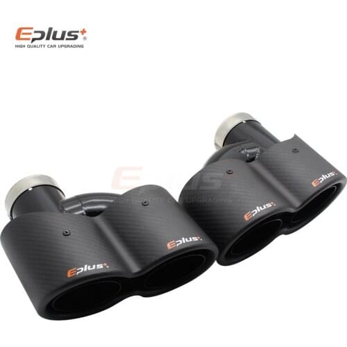 EPLUS Siamese Latest Car Carbon Fiber Matte Muffler Tip h Shape Double Exit Exhaust Mufflers Nozzle Universal Stainless Black
