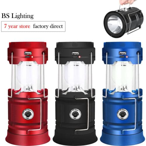 Hot Sale 4 in 1 Outdoor Camping Latern 18650 USB Rechargeable Waterproof COB LED Solar Falshlight Torch Portable Horselight 6"