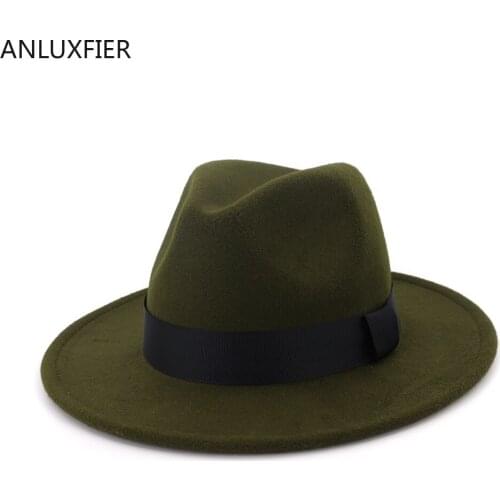 H7578 Autumn Winter Wool Felt Fedoras Hat Female Black Ribbon Simple Flat Brim Jazz Cap Women Fashion Leisure Church Party Caps