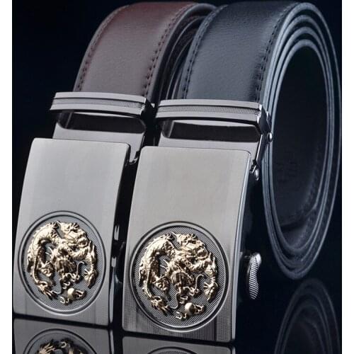 Hot selling mens leather belt high-end automatic buckle belt Korean long buckle leather belt manufacturers wholesale