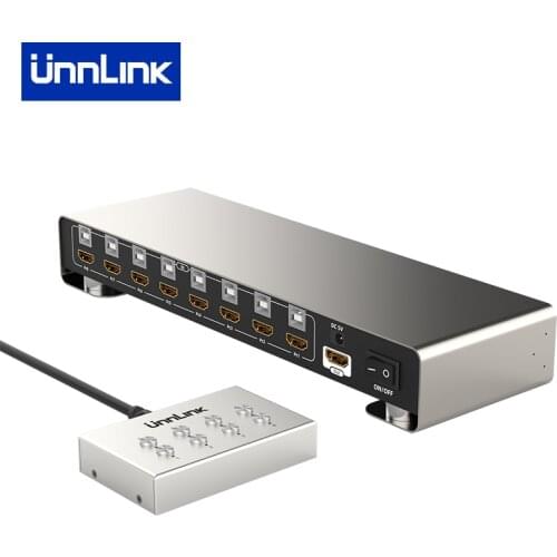Unnlink HDMI-compatible KVM Switch 4K 30Hz Switcher 8 Host Share 1 Monitor 4 USB Mouse Keyboard Pinter with Extender