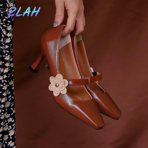 Hot Sale Womens High Heels Zlah Flower Decoration Womens High Heels Buckle Straps Womens High Heels All-match Pumps