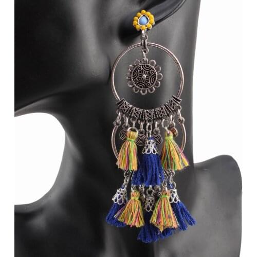 Fashion New Handmade Brand Acrylic Bead Cotton Tassel Earrings Pendant Vintage Dangle Drop Earrings for Women Jewelry