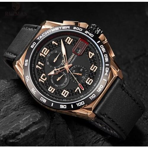Ruimas Luxury Automatic Watch Men 2019 Top Brand Genuine Leather Mechanical Wrist Watches Relogio Masculino 5Bar Waterproof 6771