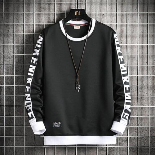 Men Hoodies Side Stripe O-neck Sweatshirt Crewneck Hip Hop High Street Sweatshirt Men Long Sleeve Spring and Autumn Tops Men New