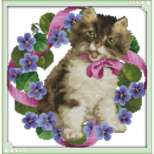 Ribbon kitten (2) cross stitch kit 14ct 11ct pre stamped canvas embroidery DIY handmade needlework