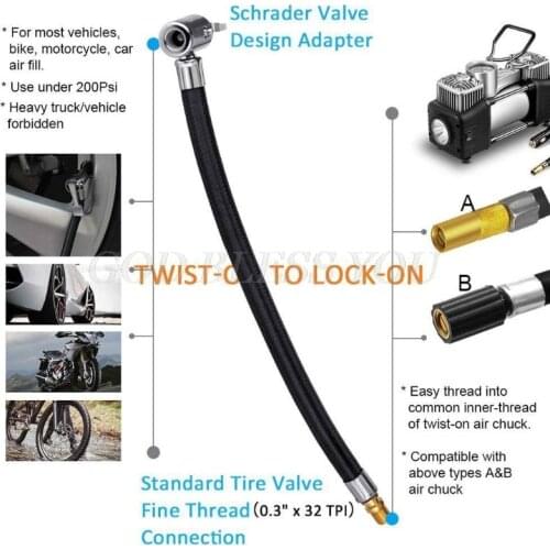 40cm/100cm Inflatable Extension Tube Air Chuck Inflator Pump Valve Clip Clamp Adapter Connect Pipe Auto Compressor Tyre