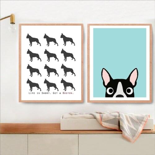 Boston Terrier Dog Wall Art Canvas Posters Prints Modern Multi Boston Terrier Puppy Dog Painting Pictures Home Wall Decoration