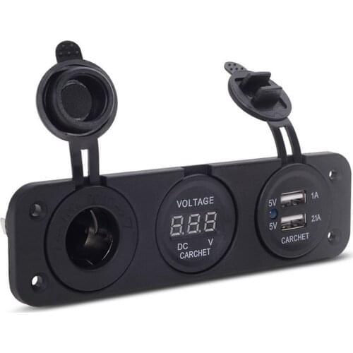 New Dual USB Ports Car Charger + LED Voltmeter + 12 - 24V Power Socket 3 In 1 Car Marine Boat LED Switch Panel for ATV Moto
