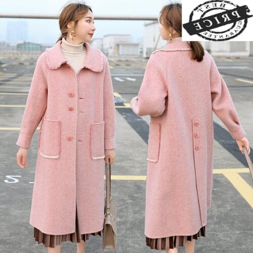 Winter Woman Autumn Coats 2021 Korean Elegant Tassel Pink Wool Jacket Casual Both Side Cashmere Long Coat Abrigos LWaaa