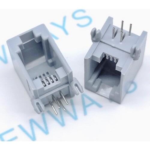 50Pcs/Lot Rj11 Socket Telephone 90 Degrees 4Pin Crystal Female 4P4C Socket