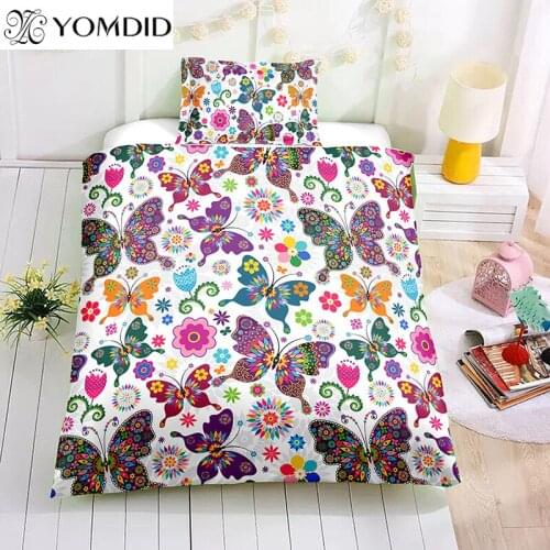 Printed butterflies bedding sets home bedding set 2-3pcs butterflies pattern with flower Polyester duvet cover with pillowcase