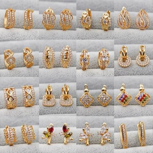 Trendy Earrings for Women Girls Gold Filled Hollow out White Cubic Zirconia Gold Circle hoop Earrings Wedding Fashion Jewelry