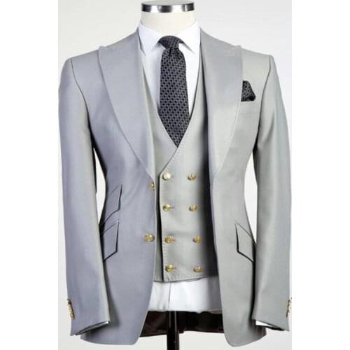 Custom Design Groom tuxedo Excellent Mens Wedding Dress Top Lapels Double Buckle Mens Business Party Suit (Jacket+Pants+Vest)