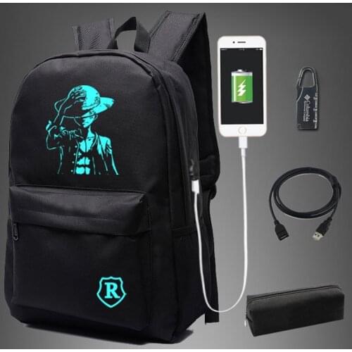 Luffy Straw Hat School Bag noctilucous Luminous backpack student Notebook backpack Daily Bag With USB Port Free Lock