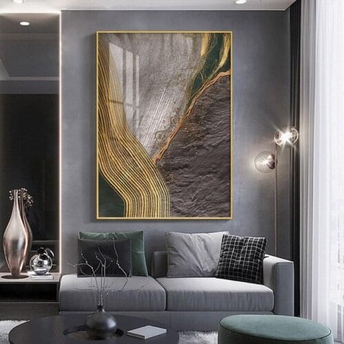 Modern Light Luxury Gold Green Abstract Texture HD Decorative Canvas Painting Wall Picture for Living Room Home Decor No Frame