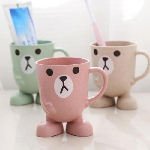 Cartoon Animal Wheat Straw Toothbrush Cup Bathroom Mouthwash Home Travel Toothbrush Holder Cup Bathroom Accessories