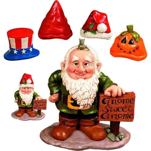 Gnome Resin Statue With 4 Hats Garden Sculpture Ornament Christmas Hallows Home Party Decoration