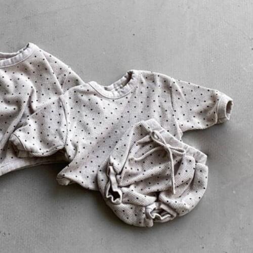 Infant Baby Sweater Suits Autumn Winter Girls Dots Print Knitted Sweater Shorts Sets Cotton Toddler Newborn Tracksuits Clothes