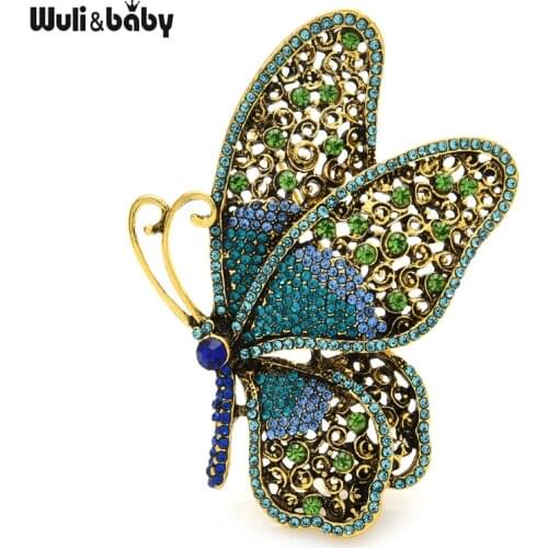 Wuli&baby Big Rhinestone Butterfly Brooches Women Unisex 4-color Beauty Insects Casual Office Brooch Pins Gifts