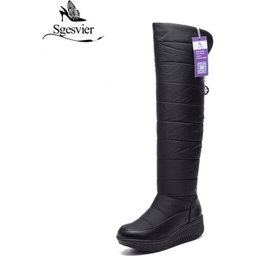SGESVIER Over-the-knee Women Snow Boots Winter Waterproof Long Boots Space Cotton Warm Plush Thick Heel Black Women Shoes OX127