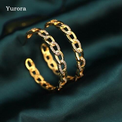 Yurora Fashion Punk Hip-Hop Cuba Chain Gold Color Big Round Hoop Earrings Paved cubic zirconia Women Jewelry Accessories 2021 CZ
