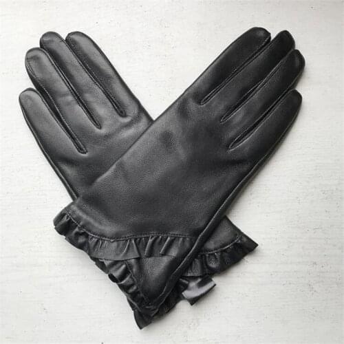 Womens Winter Genuine Leather Gloves Fashion New Brand Black Sheepskin Finger Glove Warm Mittens New Hot Sale