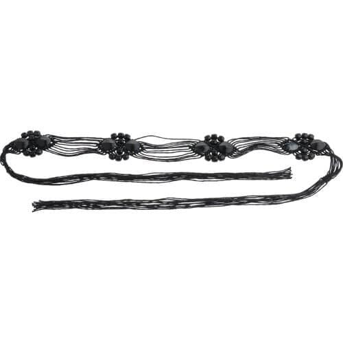 Bohemian Style Women Wax Rope Woven Belt Wooden Beads Decorative Tassel Belt