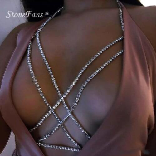 2018 New Rhinestone Bra Chain Beach Jewelry Body Shiny Crystal Drop Shipping Bra Chest Harness Bikini Body Chain Jewellery