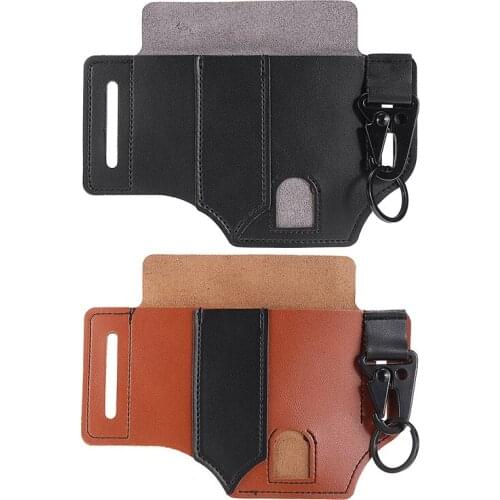 3 Colors Leather Sheath Pocket Organizer Outdoor EDC Tools W/ Key Holder For Belt Flashlight Pockets Camping Training Accessorie