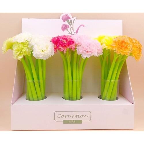 36Pc Pretty Kawaii Stationery Pens Carnation Flower Cool Cute Funny Rollerball Ballpoint School Stuff Thing Teacher Wedding Gift