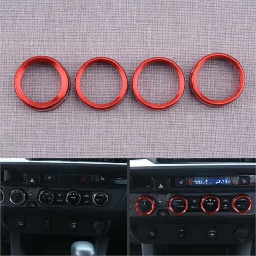 4pcs Car Air Conditioner Switch CD Button Knobs Ring Trim Decor Alloy Red fit for Toyota Tacoma 2020 2019 2018 2017 2016