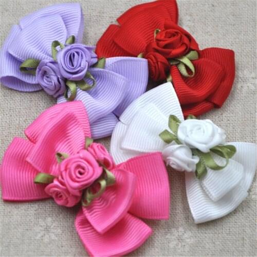 4Pcs Beautiful Grosgrain Bow Applique Wedding Craft Flowers Decoration Mix color A0135