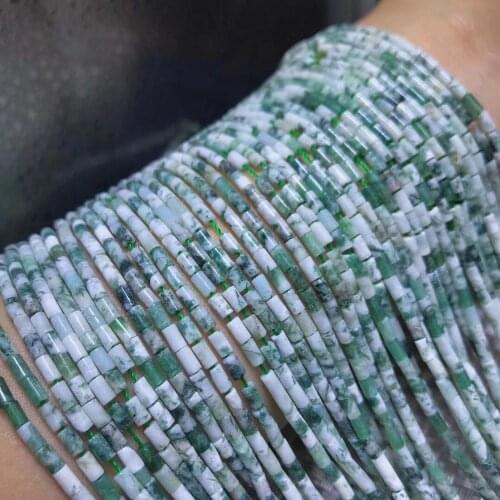 One strand green grass agate pillar 2*4mm for DIY jewelry making loose beads FPPJ wholesale beads nature gemstone