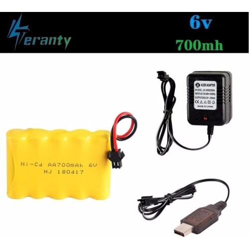 SM Plug) 6v 700mah Battery + USB Charger For Rc toys Cars Tanks Trains Robots Boats Guns Ni-CD AA 6v Rechargeable Battery Pack