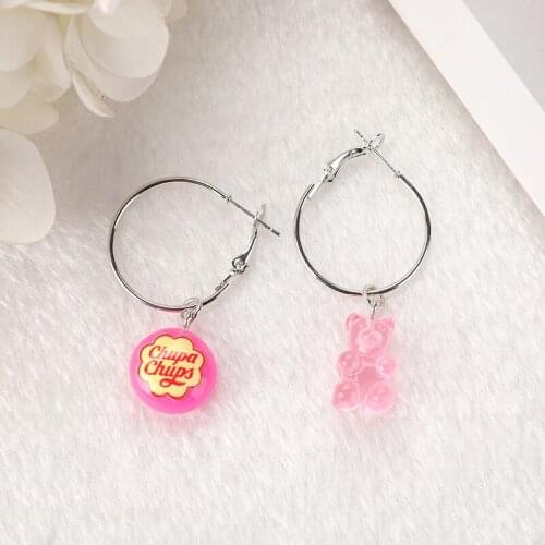 1Pair Asymmetry Drop Earrings Resin Bear candy Charms for Woman Girl Fashion Jewelry Birthday Gifts