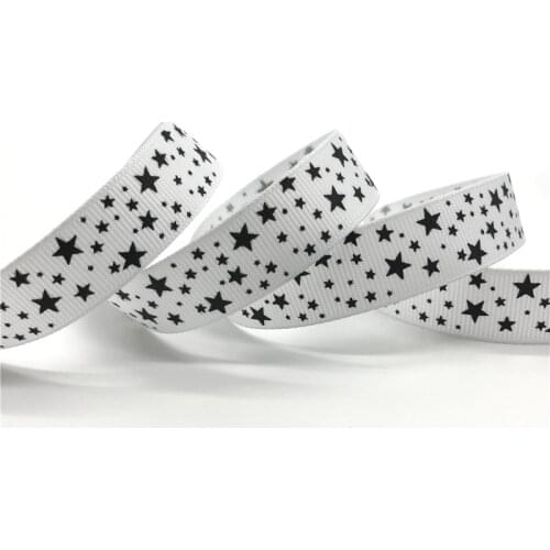 5 Yards/lot 5/8'' (15mm) White Printing Star Grosgrain Ribbon Hair Bow Party Christmas Wedding Decoration DIY Sewing Craft