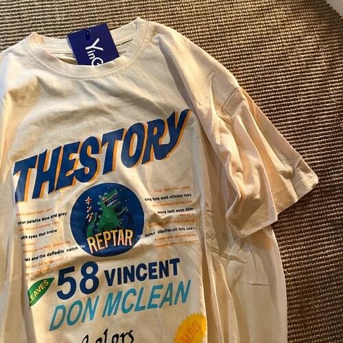 Brand Quality Cotton T Shirts Vintage Dinosaur Graphic Tee Women Oversized O-neck Tshirt 2021 Summer Tops Harajuku Korean Teens