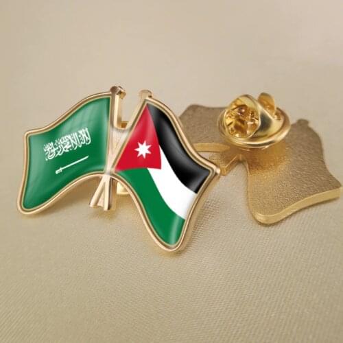 Saudi Arabia and Jordan Crossed Double Friendship Flags Lapel Pins Brooch Badges